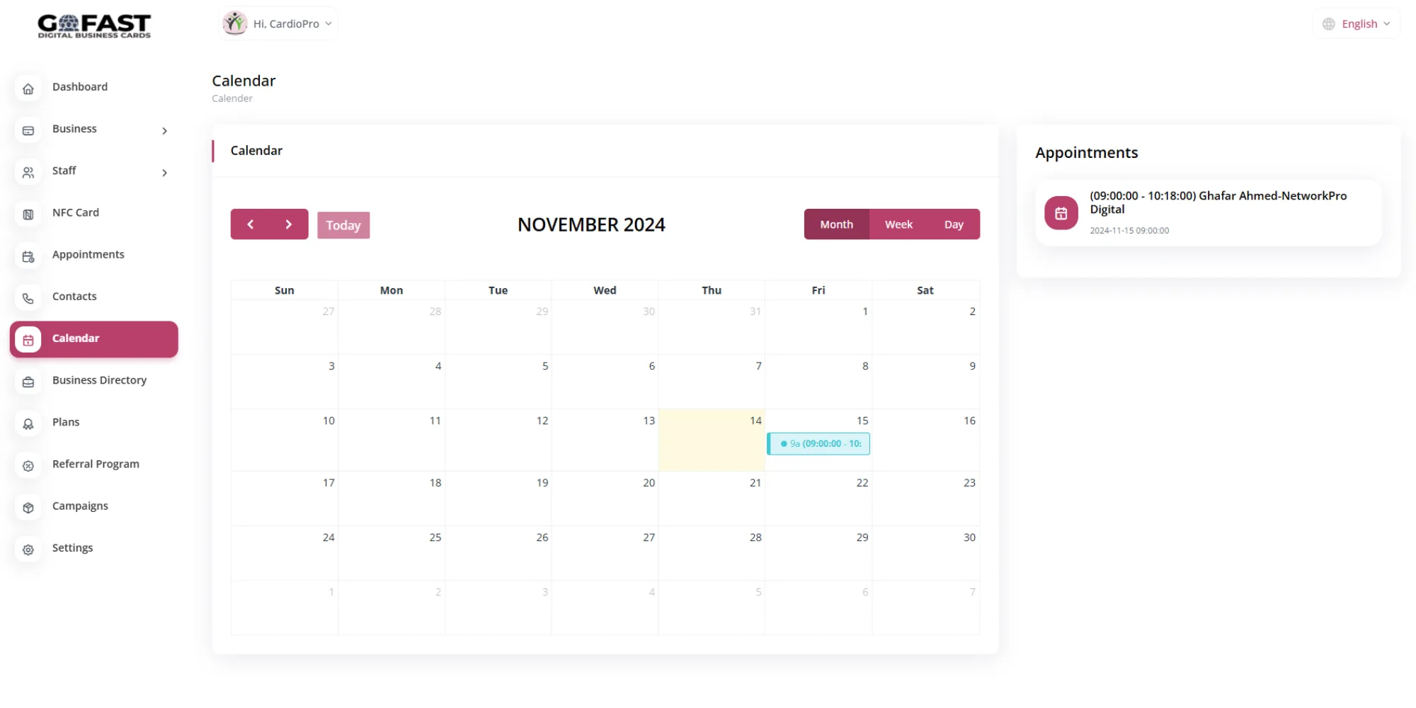 GoFast Calendar integration for scheduling and managing appointments efficiently.