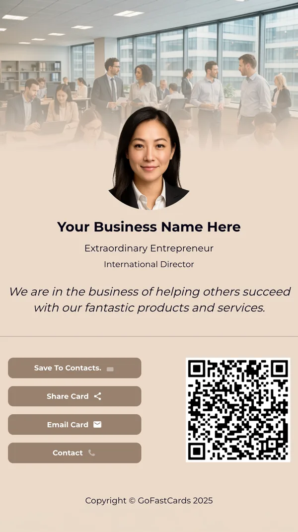 Busy professional office environment with teams collaborating, showcasing the power of GoFast digital business cards for seamless networking
