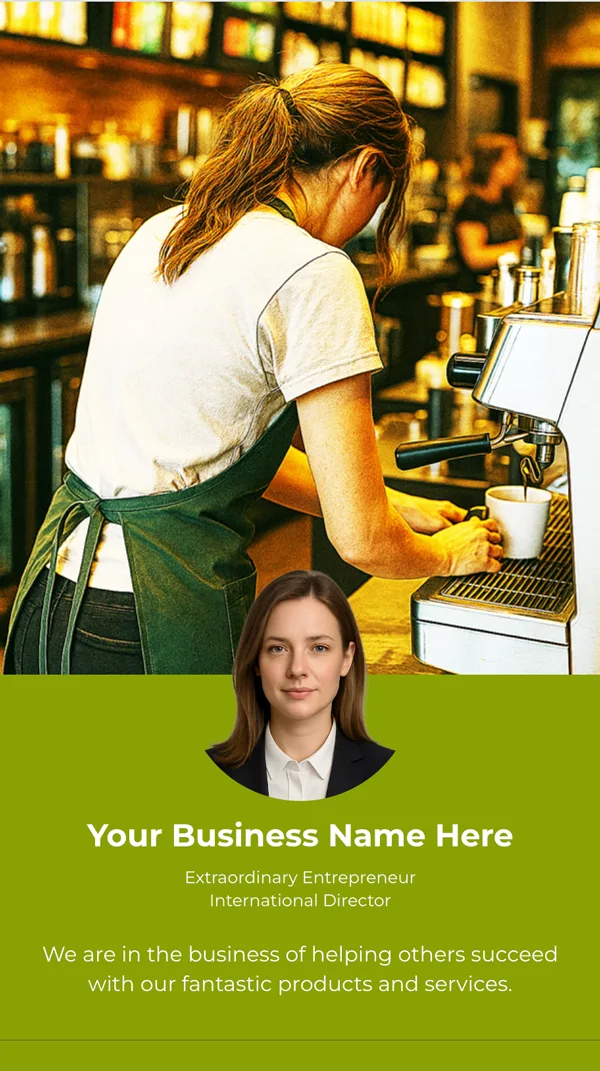 Coffee shop barista preparing fresh espresso for customers, using GoFast digital business cards to grow customer loyalty