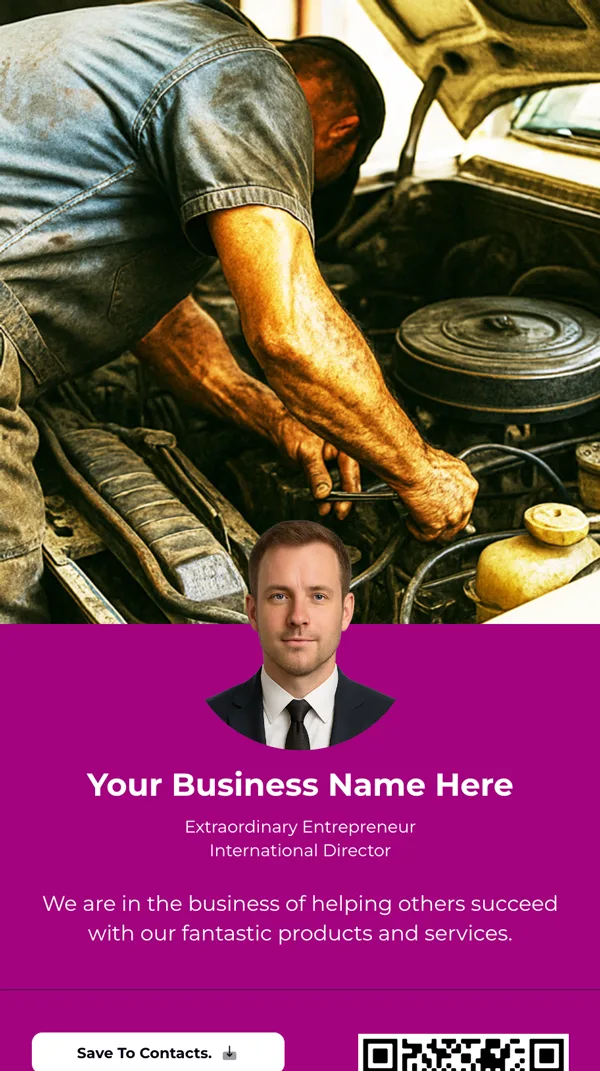 Auto mechanic repairing a customer’s car, using GoFast digital business cards to build trust and grow their repair business
