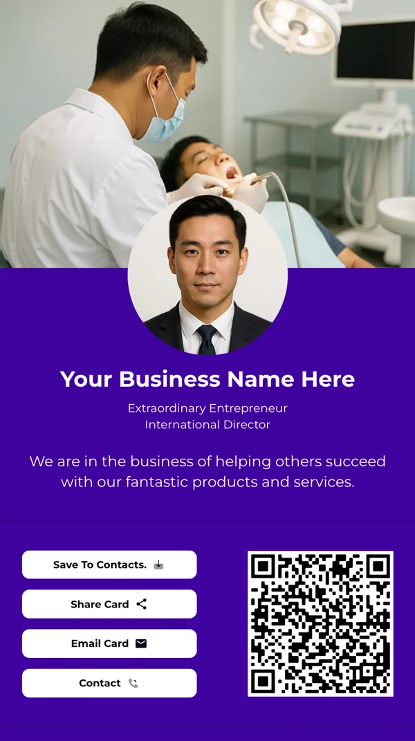 Dentist creating a digital business card while treating a patient in a modern dental clinic