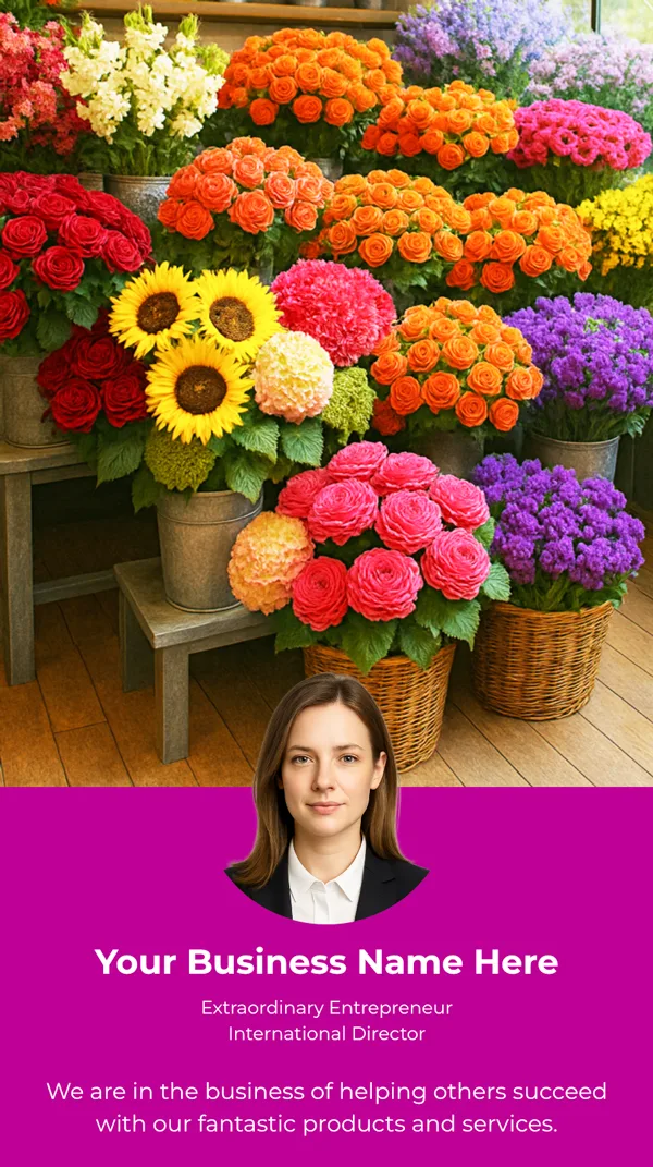 Florist arranging a vibrant flower bouquet, using GoFast digital business cards to grow customer connections and sales
