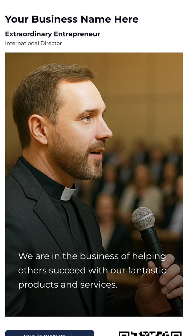 Christian pastor passionately preaching to a congregation, using GoFast digital business cards to build stronger ministry connections