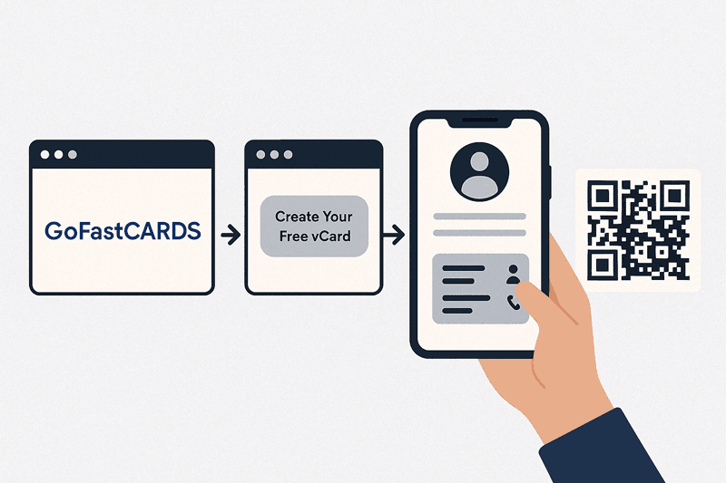 Step-by-Step How to Create Your Free vCard on GoFastCARDS User following step-by-step instructions to create a free vCard on a smartphone using the GoFastCARDS platform